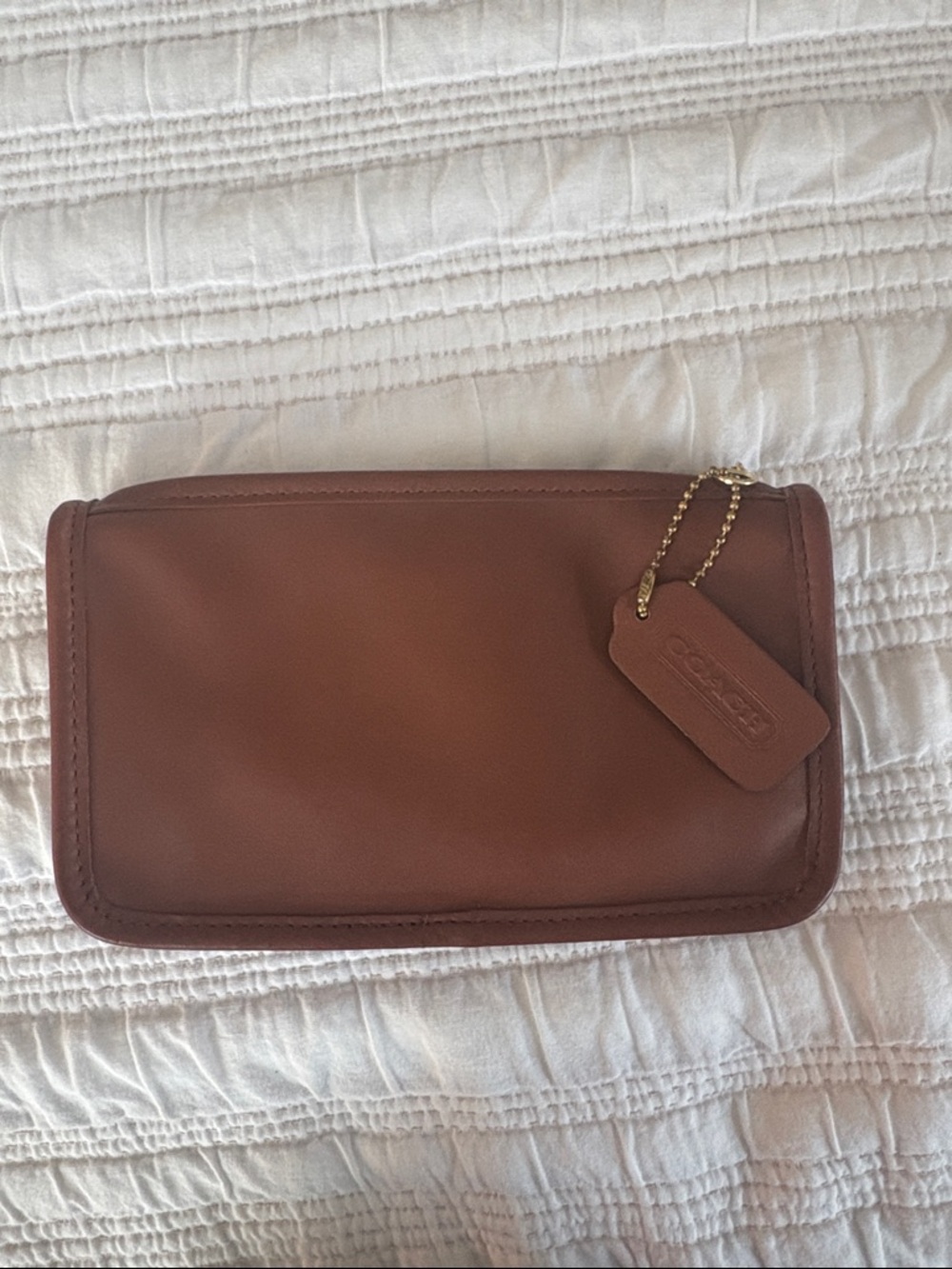 Coach Brown Leather Zip Wallet with Tag and Chain
